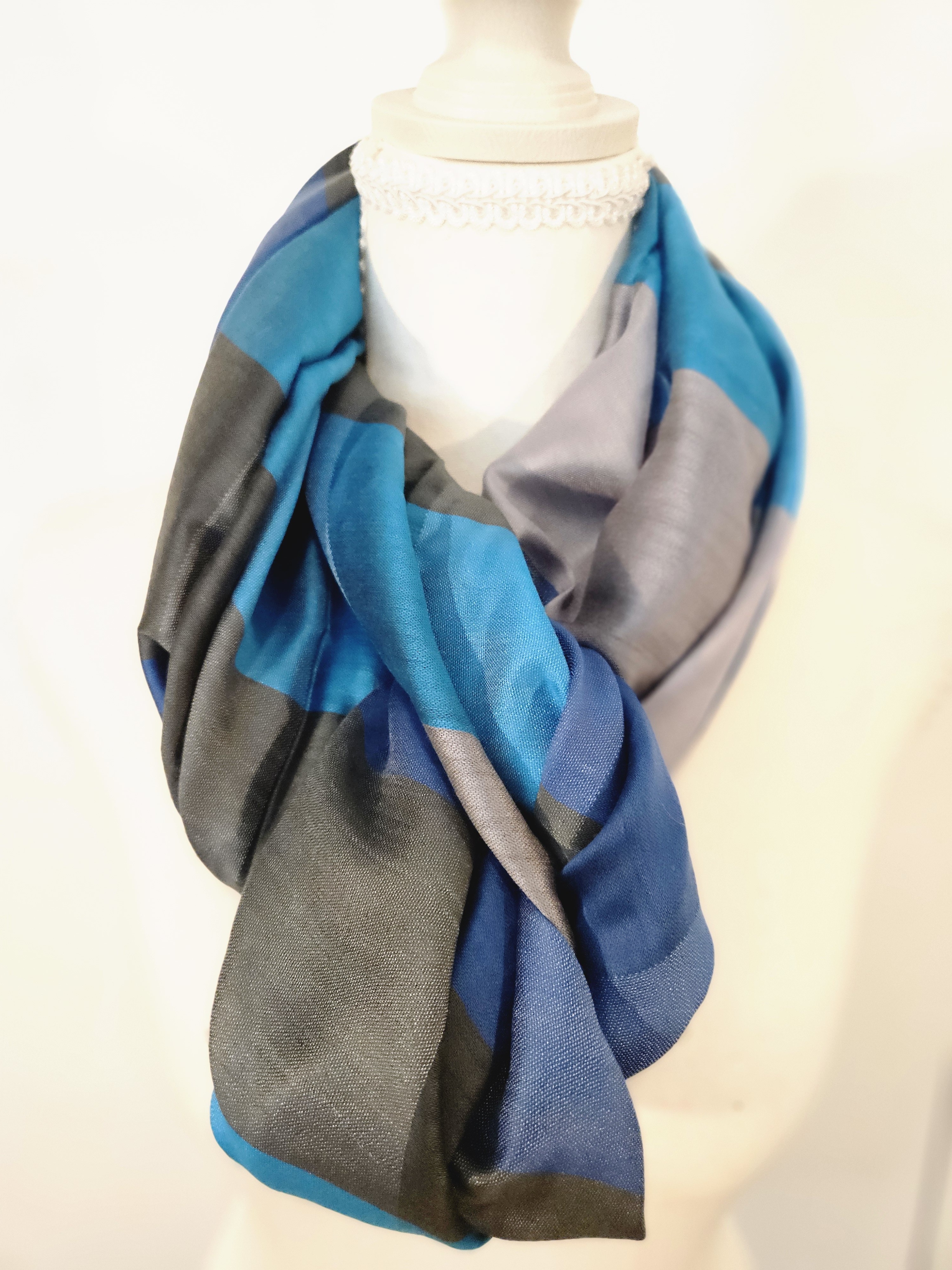 Silk 100 Silk Blue Oversized Scarf